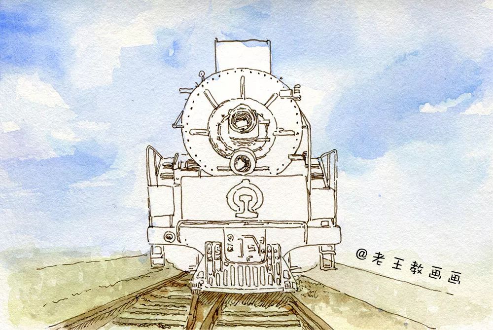 怎么画火车头水彩,写生水彩火车头