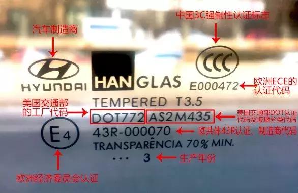 比亚迪汽车玻璃标识详细图解,广汽丰田汽车玻璃标识详细图解