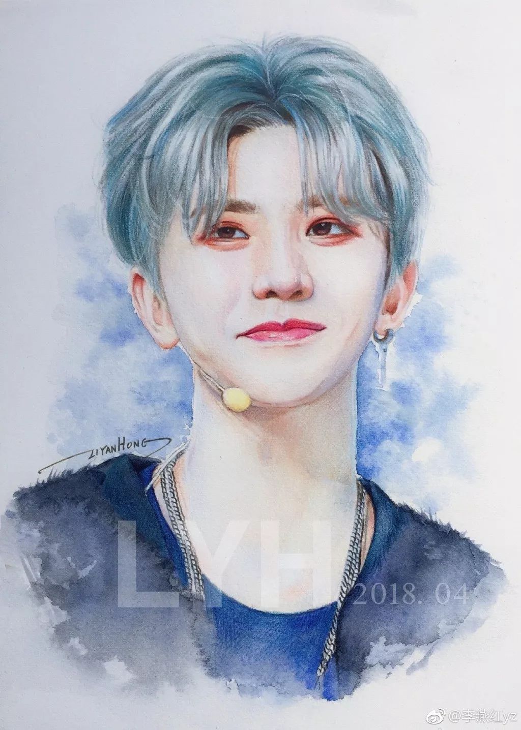 蔡徐坤的蓝玫瑰彩铅简笔画,彩铅画蔡徐坤蓝玫瑰