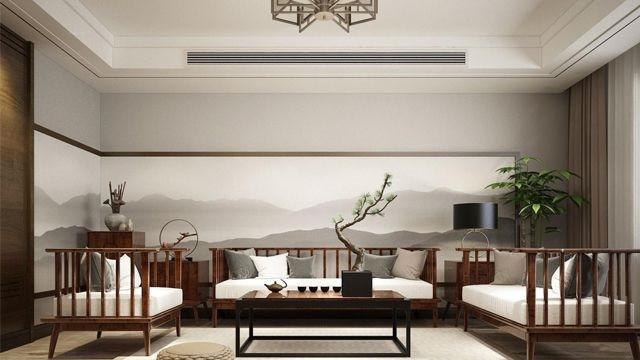 客厅壁纸装修效果图,咖色壁纸客厅装修图