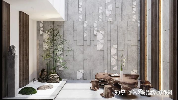 新中式极简轻奢风格别墅外观,320平别墅客厅装修效果图