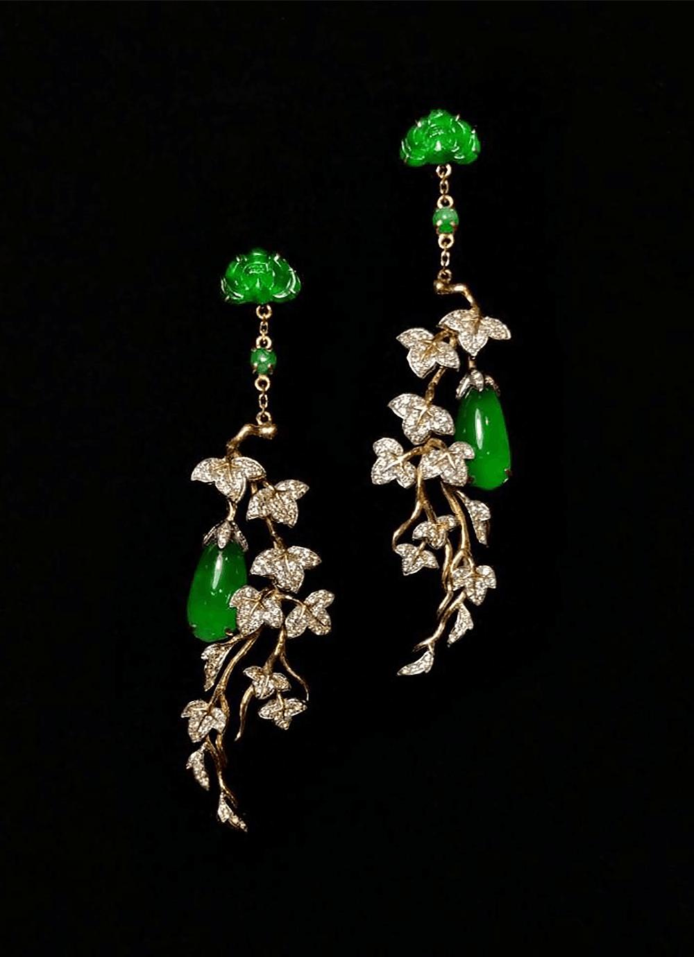 这些美翻了的新中式翡翠耳饰,让人赏心悦目的复古翡翠耳坠