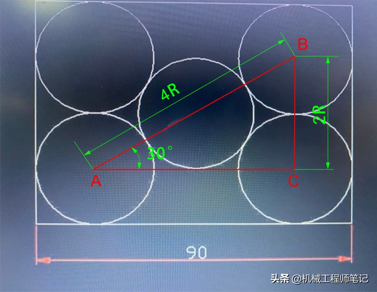 两条线怎么画内切圆cad,cad怎么在圆里画5个内切圆