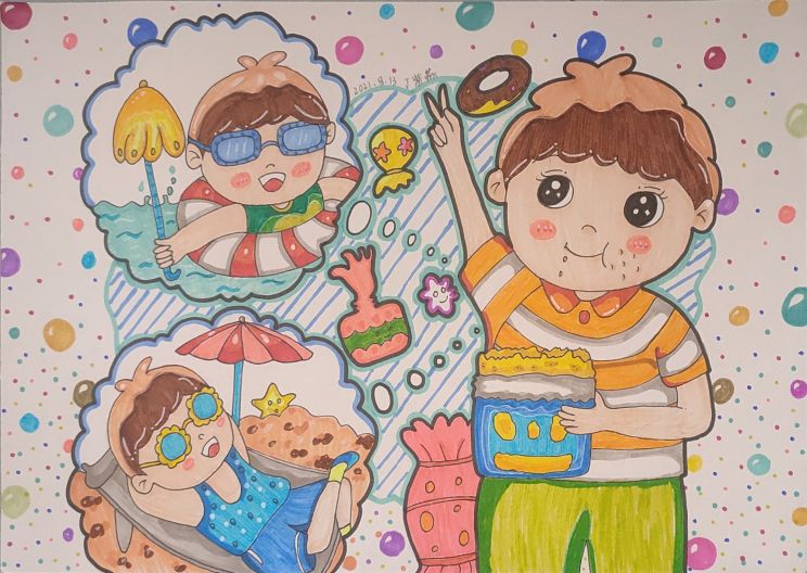 暑期儿童画作品,暑假安全我知道儿童画