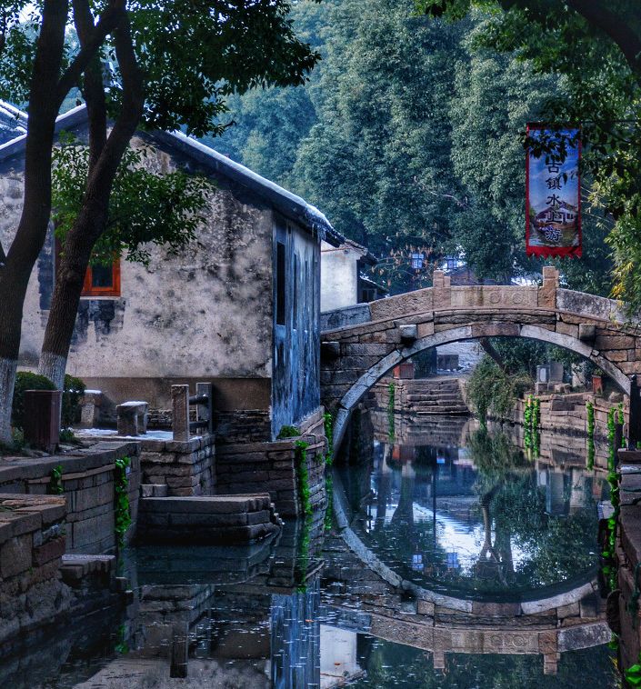 古镇水墨风景,水墨画古镇风景