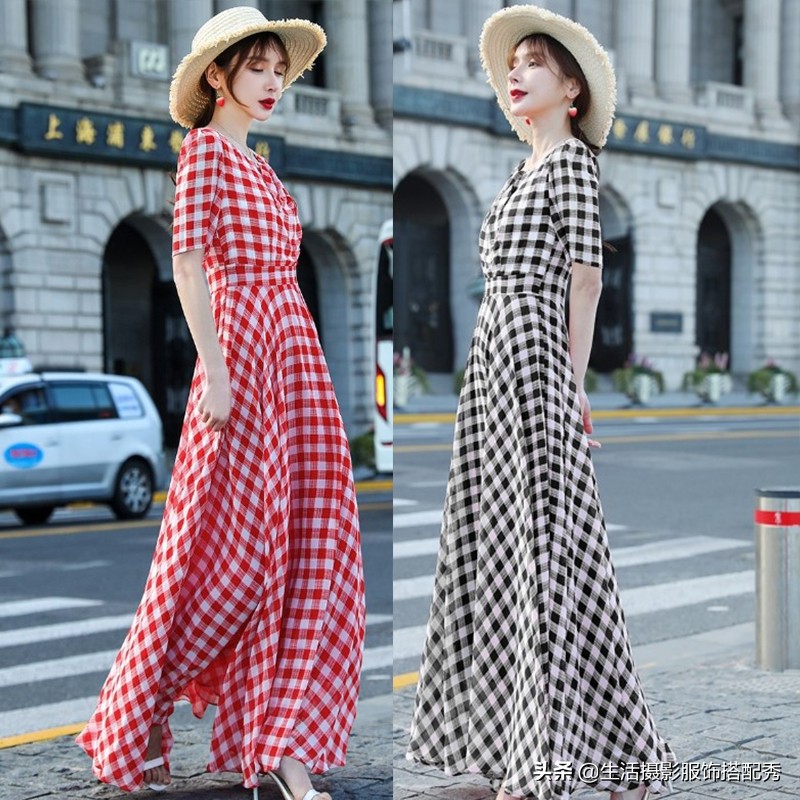 修身雪纺连衣长裙显出身材线条感,文艺范气质连衣长裙收腰显瘦