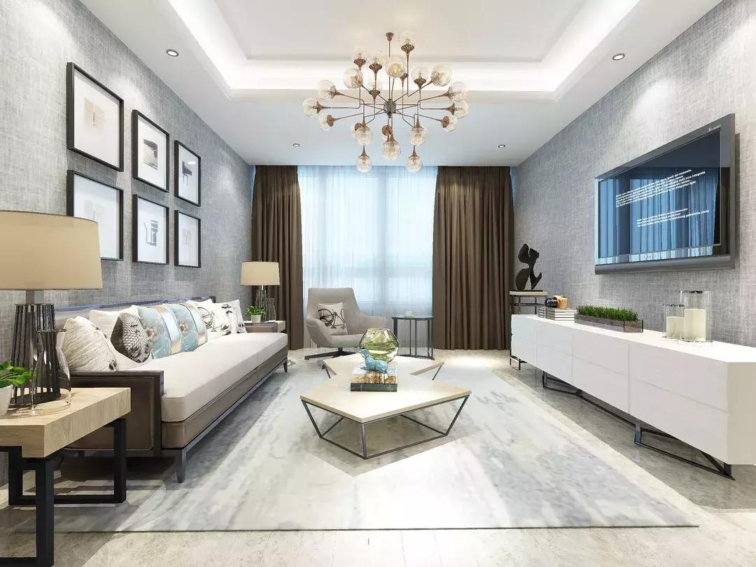 客厅窄选什么样的电视柜,法式极简电视背景高柜与矮柜组合