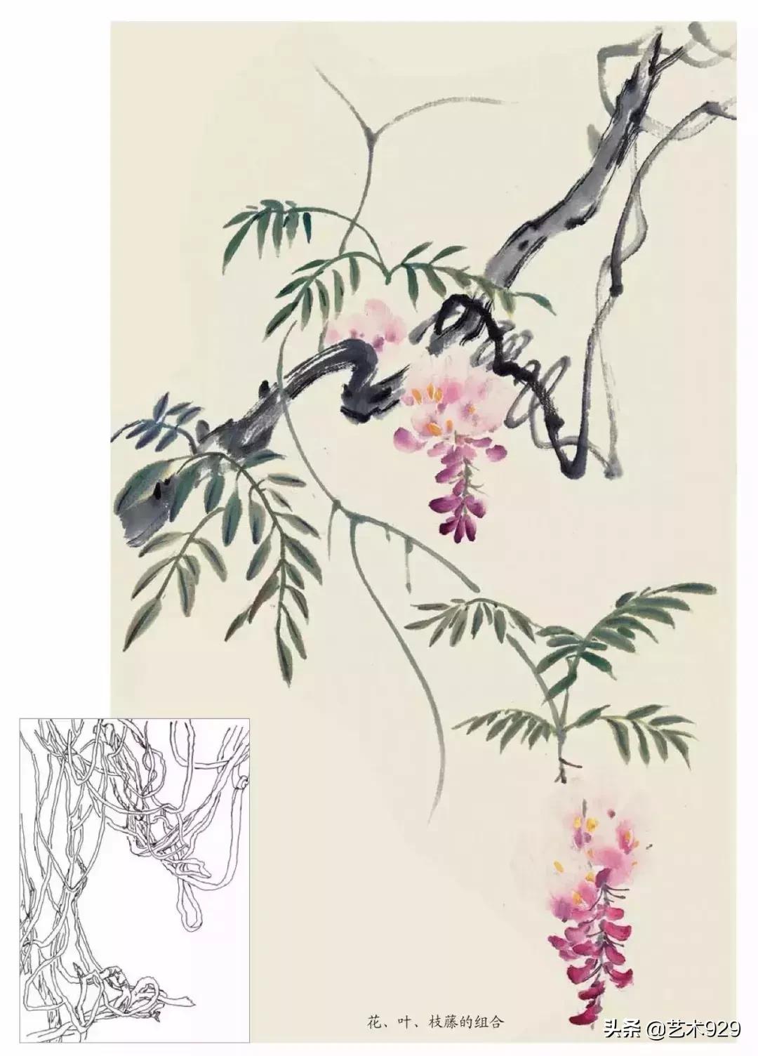 国画技法工笔花卉配色与花叶染法,国画欣赏精致的工笔彩色花卉