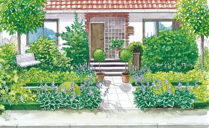 手绘清新小花园,日式庭院迷你小花园手绘