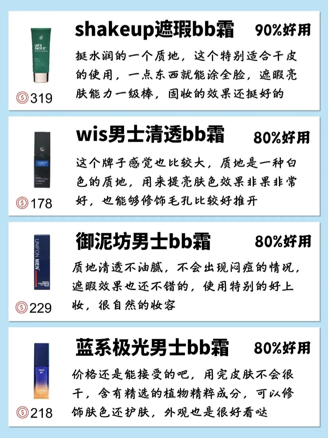 十大公认好用的bb霜男士,学生bb霜男推荐