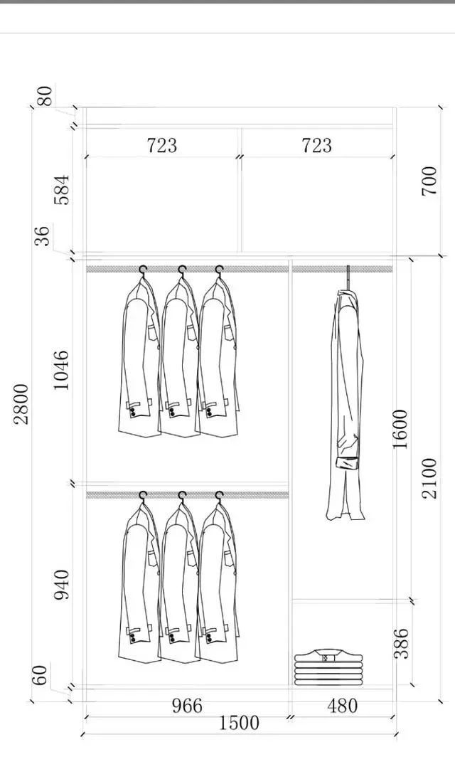 零基础怎样出衣柜结构图,各种尺寸衣柜布局尺寸图