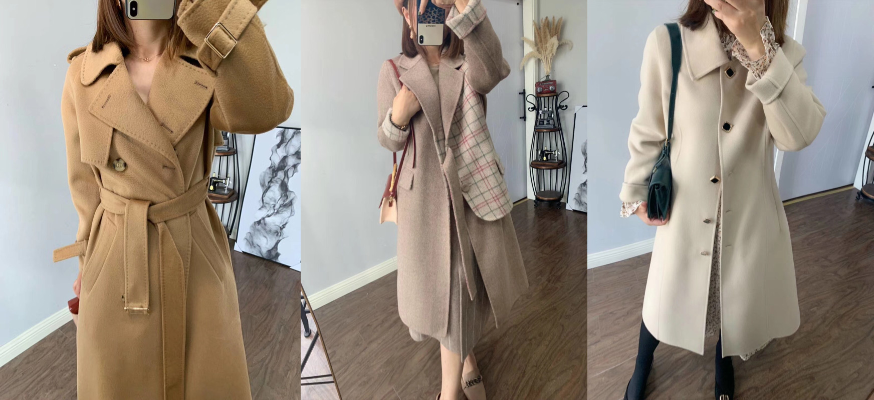 不同版型深灰色双面羊毛大衣穿搭,羊毛绒大衣怎么穿不显臃肿