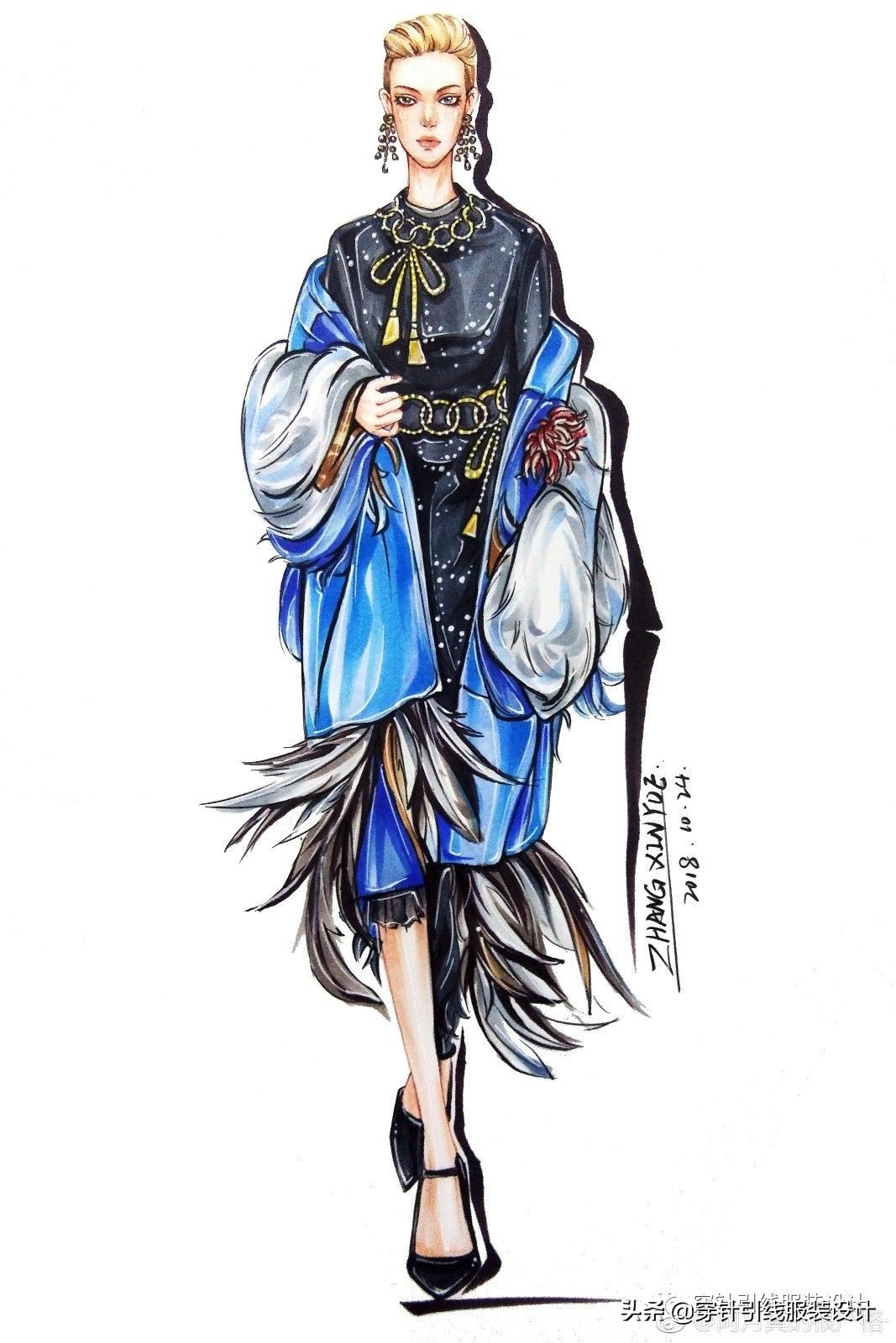 礼服服装效果图手绘,西装手绘服装效果图