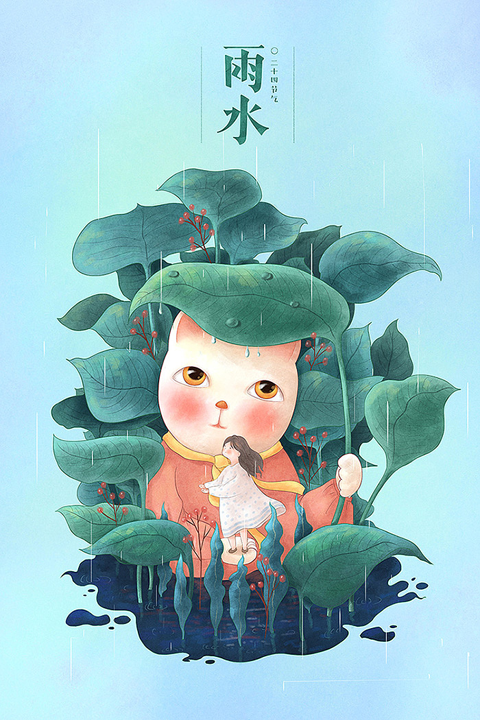 小清新唯美猫咪插画壁纸,猫咪卡通形象插画图片