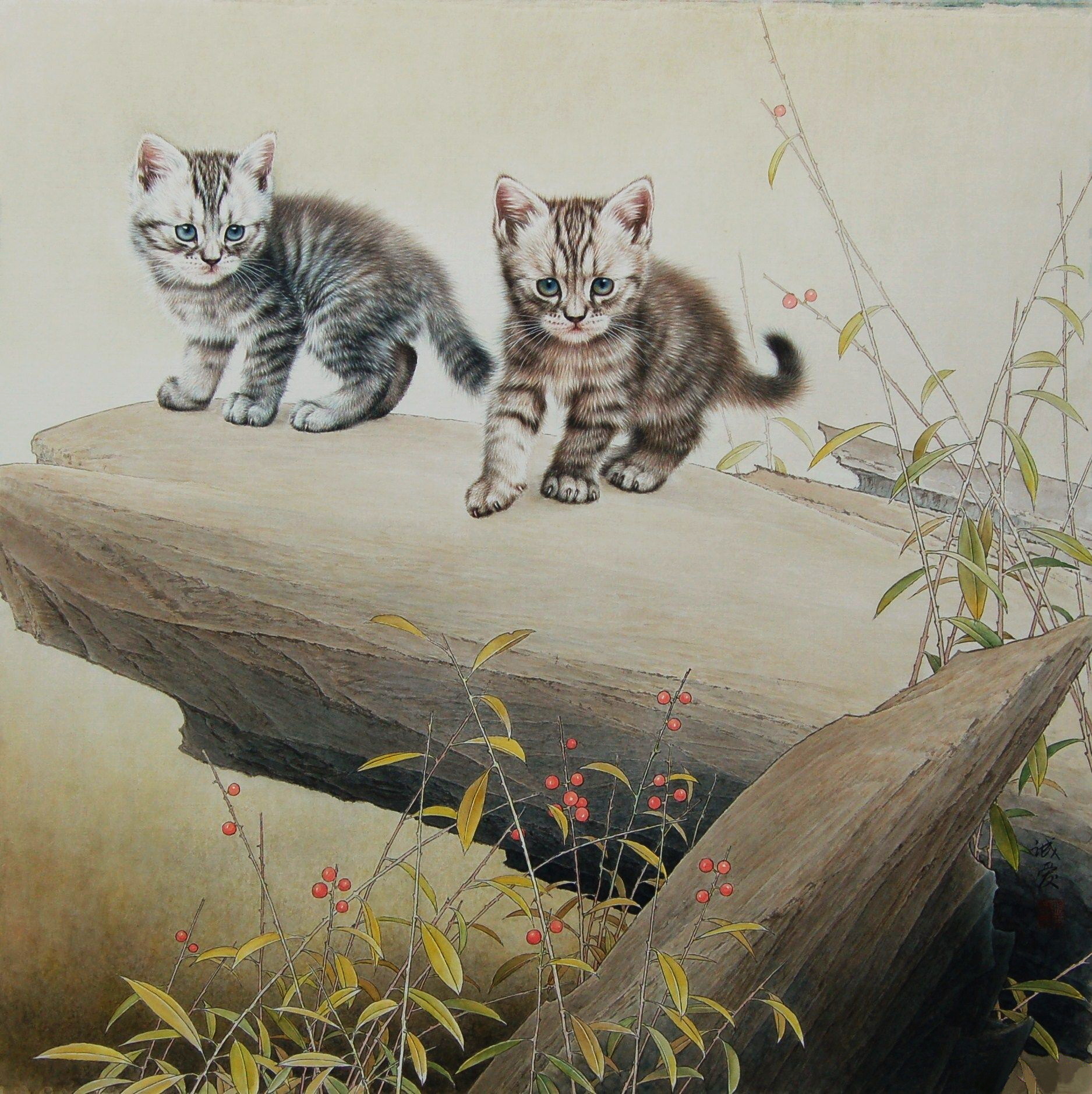 邢诚爱工笔画猫的图片,邢诚爱工笔画猫兔子高清大图