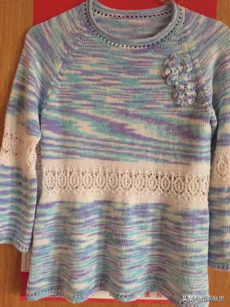 段染蕾丝棉线从上往下编织,手工织棉线衣教程视频