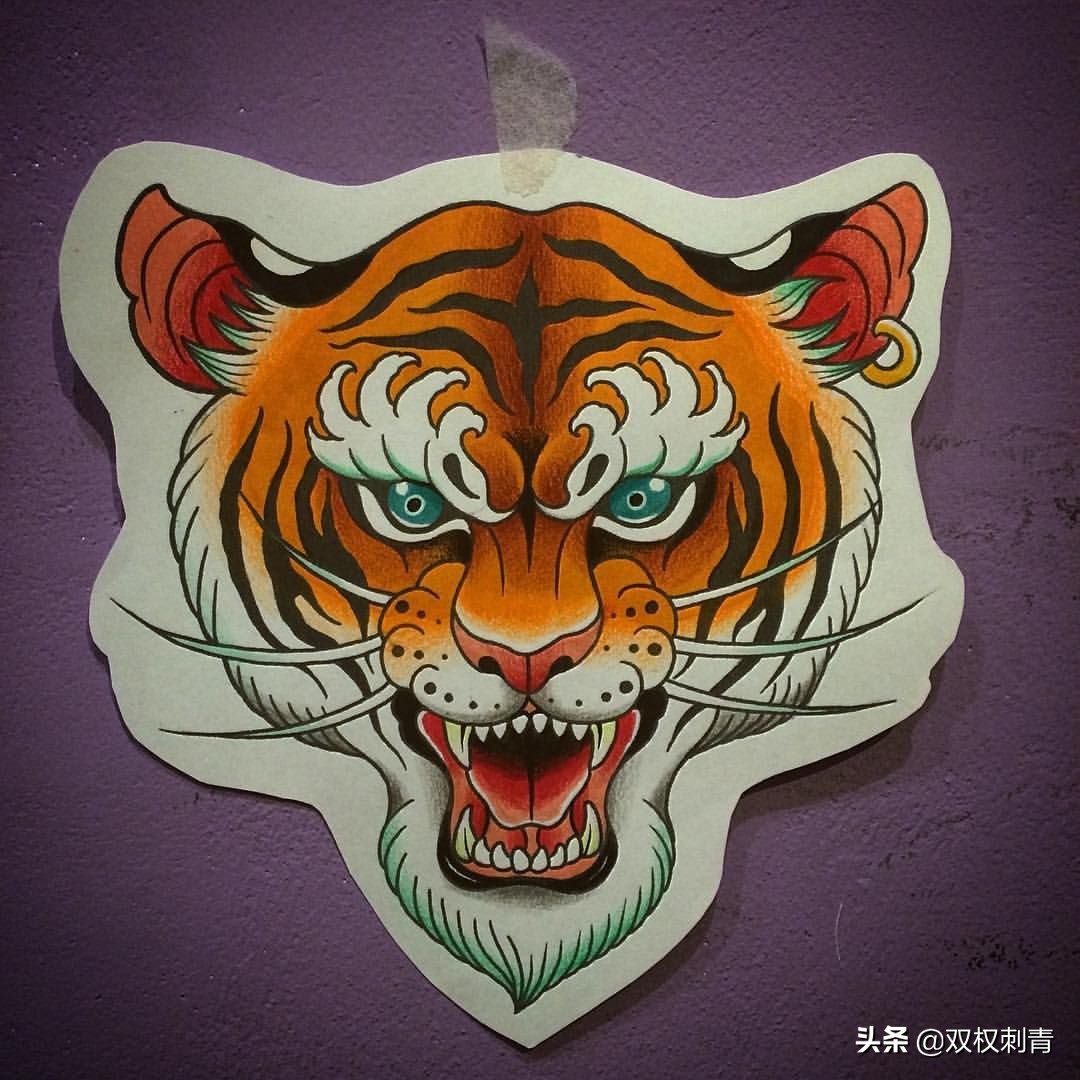 新传统老虎纹身手稿,满背老虎纹身手稿大全