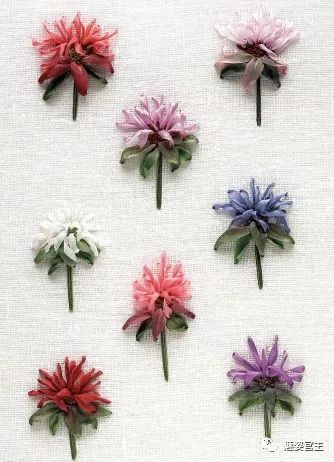 丝带绣盘结玫瑰花绣法图解,丝带绣图案教程牡丹