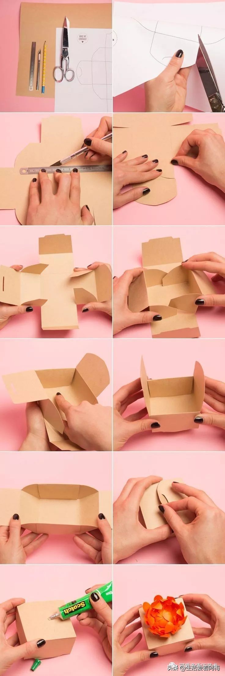 纸手工折盒教程,卡纸折漂亮的包装盒