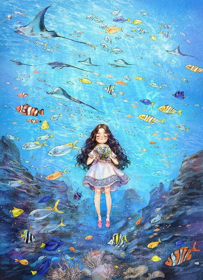 韩国插画师森林女孩日记图文,水彩插画森林女孩日记