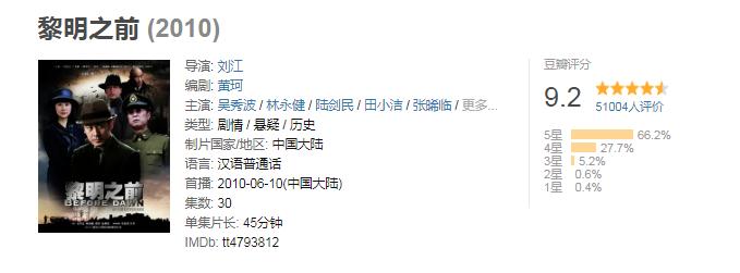 谍战剧排行榜前十名豆瓣评分多少,谍战剧豆瓣评分排行榜前十名