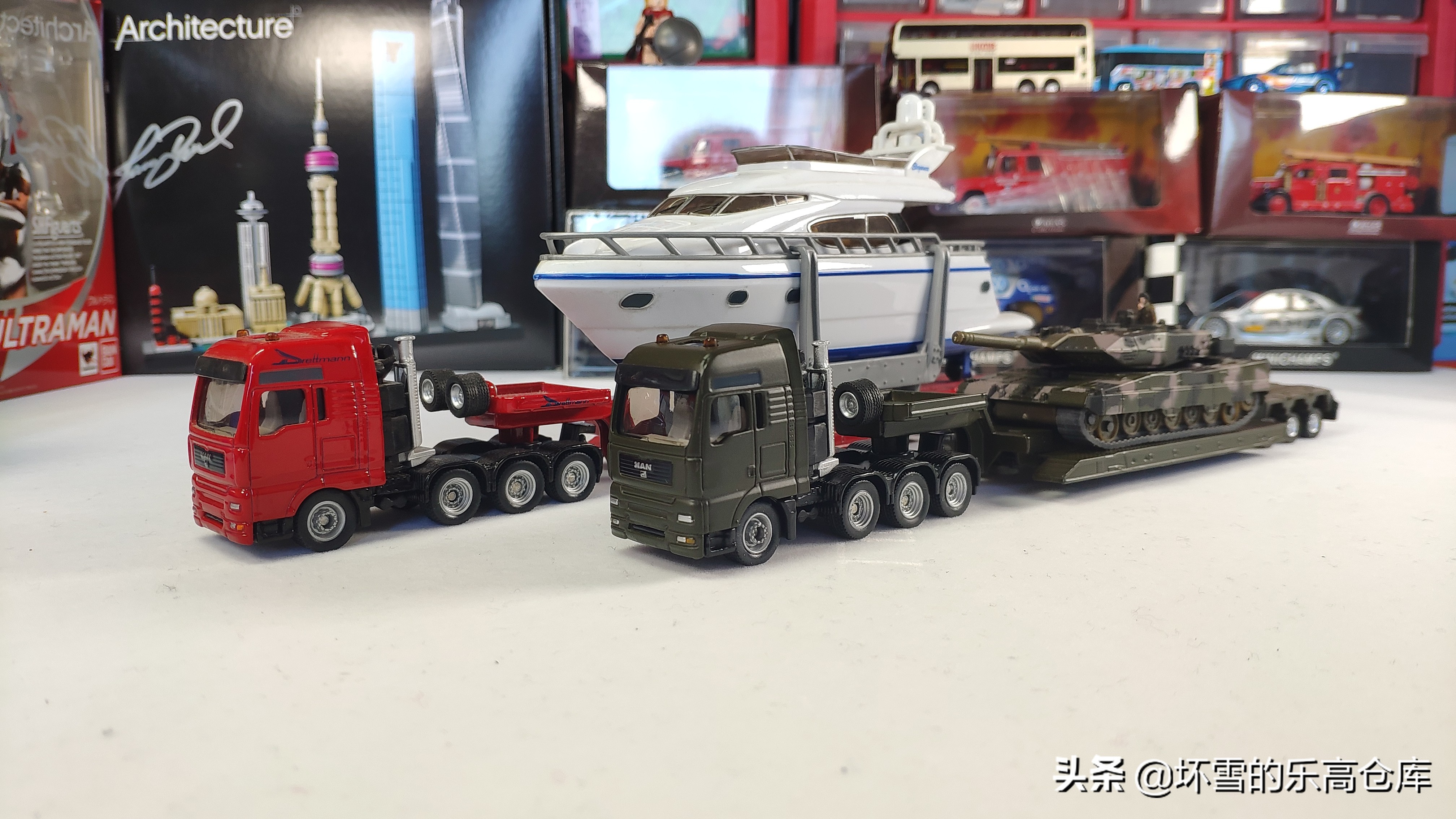 用HO比例车模运输钢铁洪流：SIKU模型豹2坦克运输卡车