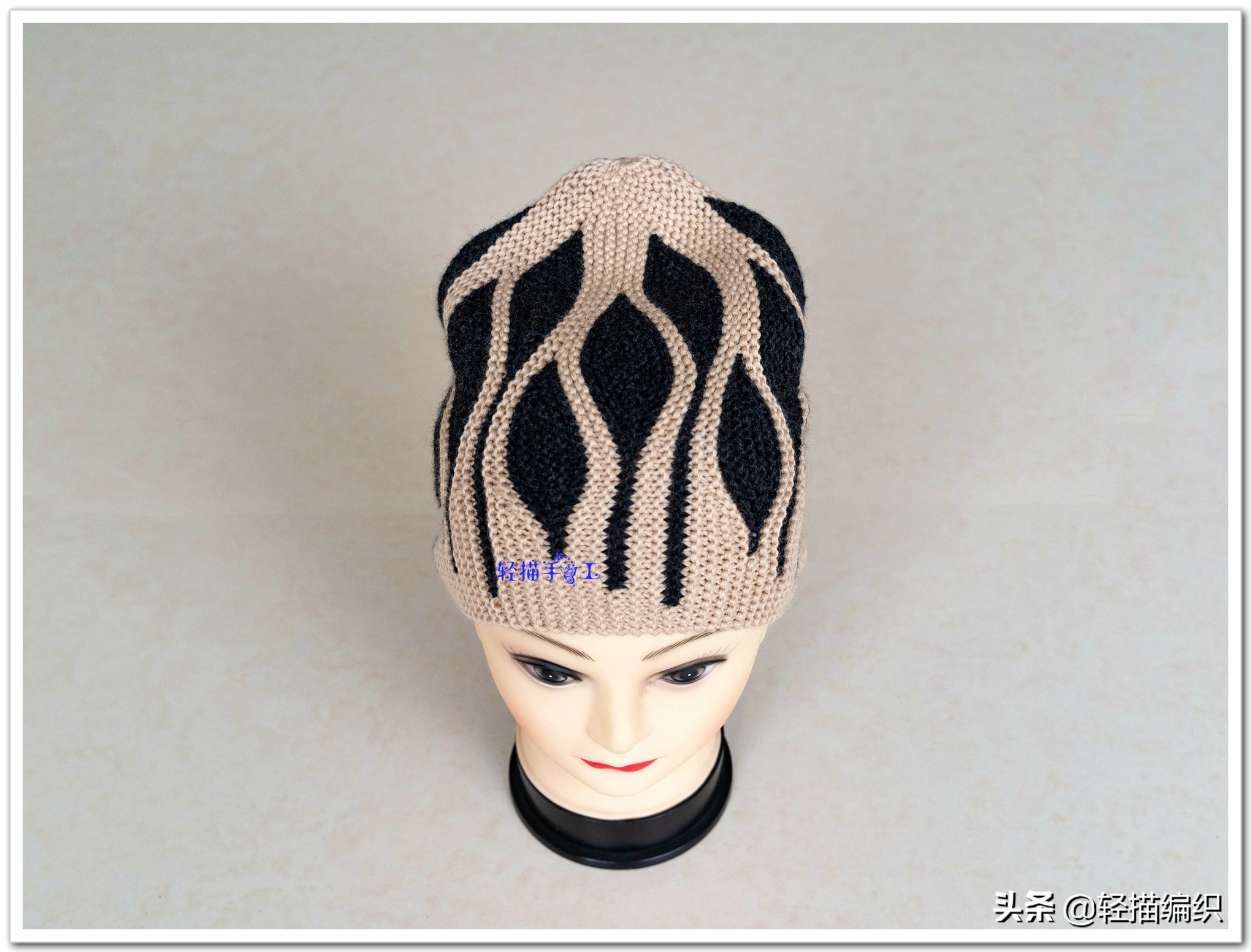 棒针花样帽子图片,达西妈妈双色叶子花帽子教程