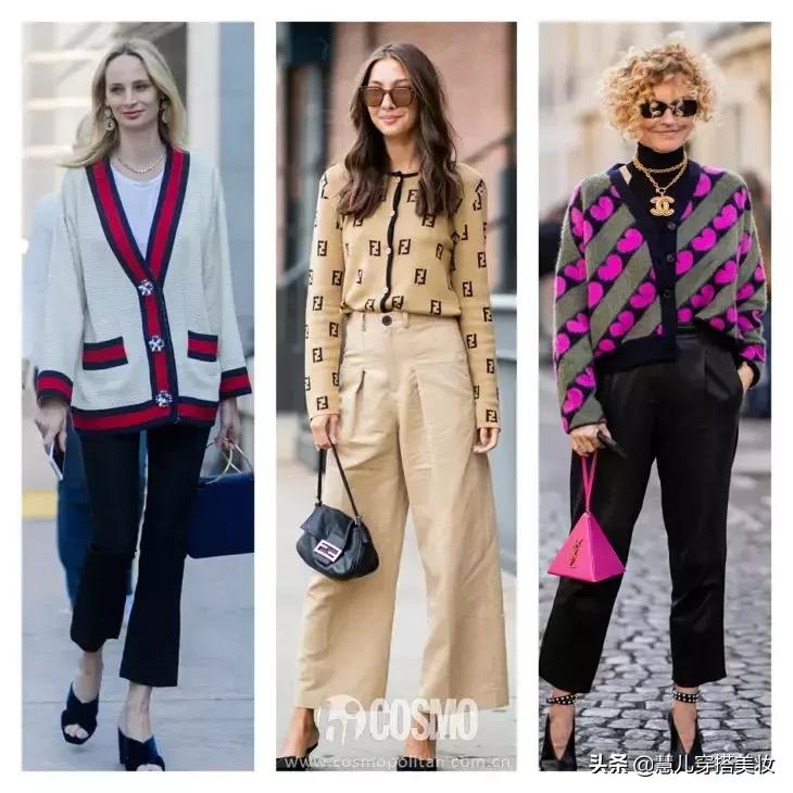 针织开衫加阔腿裤春,黑色v领针织小开衫搭配阔腿裤