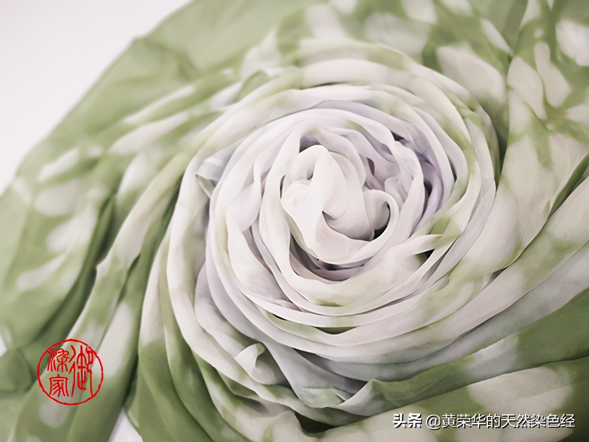 植物染料云染花瓣缬荣华绿雪纺丝巾