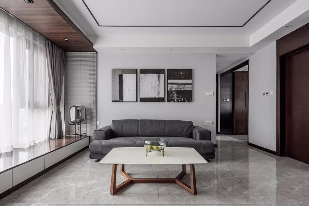 摩卡灰地砖客厅效果图,灰咖色客厅地砖装饰效果