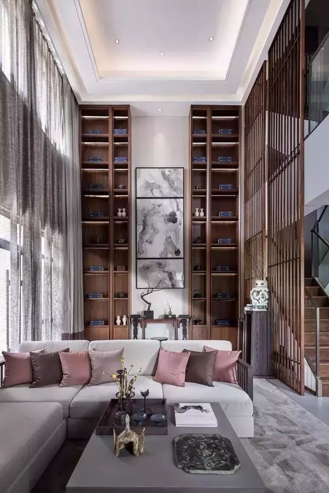 新中式挑空客厅极简风格,意式极简挑空客厅效果图