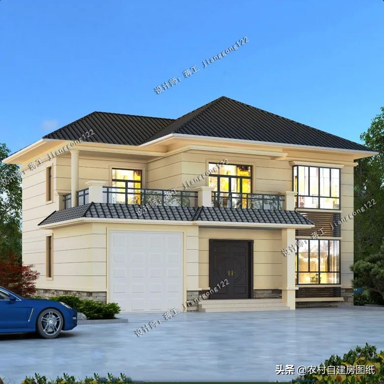 二层带车库露台农村别墅,带车库的二层农村小别墅实景房