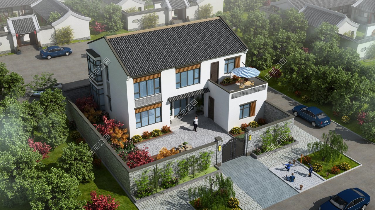 农村新中式小院别墅,新中式带泳池别墅小院