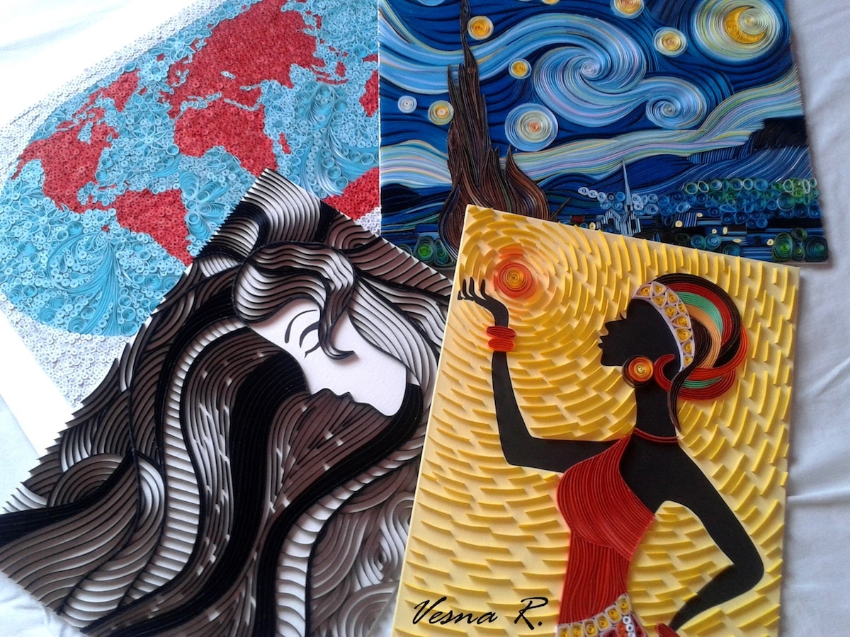 衍纸画梵高星空高清大图,梵高星空衍纸浮雕