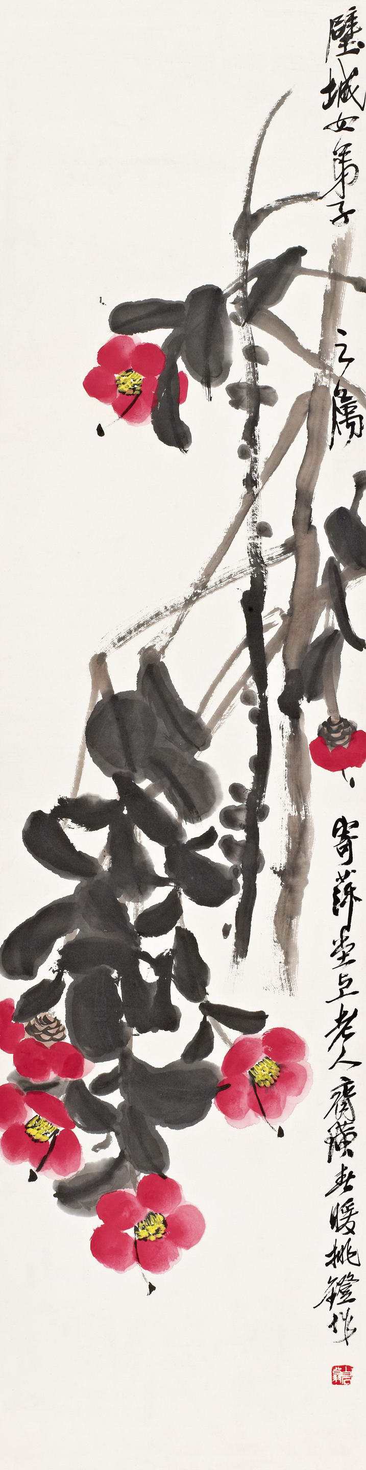 名家山茶花写意画,名家写意茶花