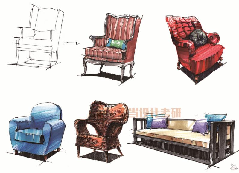 室内手绘单体沙发,沙发椅子手绘画法