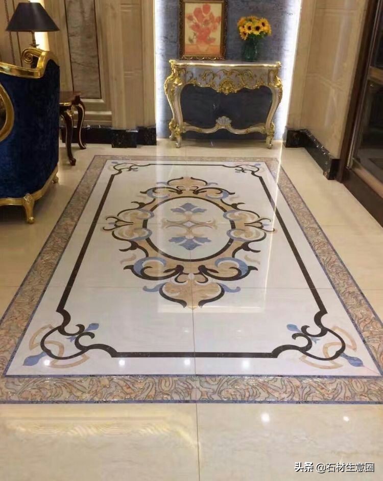 大理石地面水刀拼花效果图,100多平方水刀拼花图片