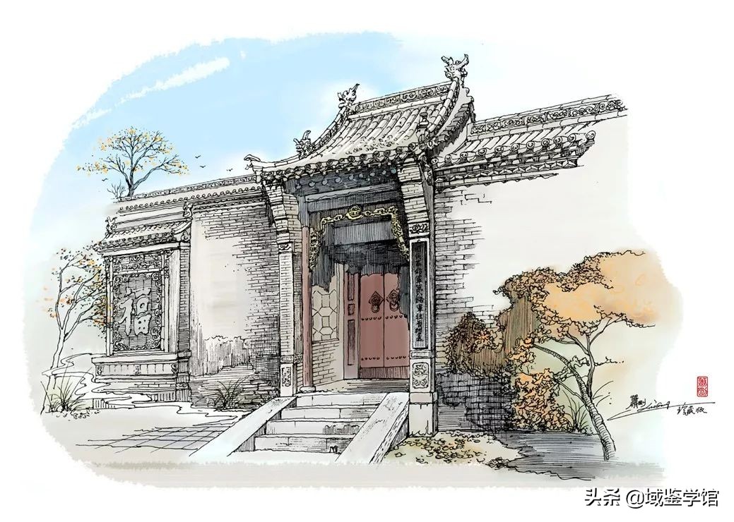 另类钢笔手绘,钢笔速写古建风景