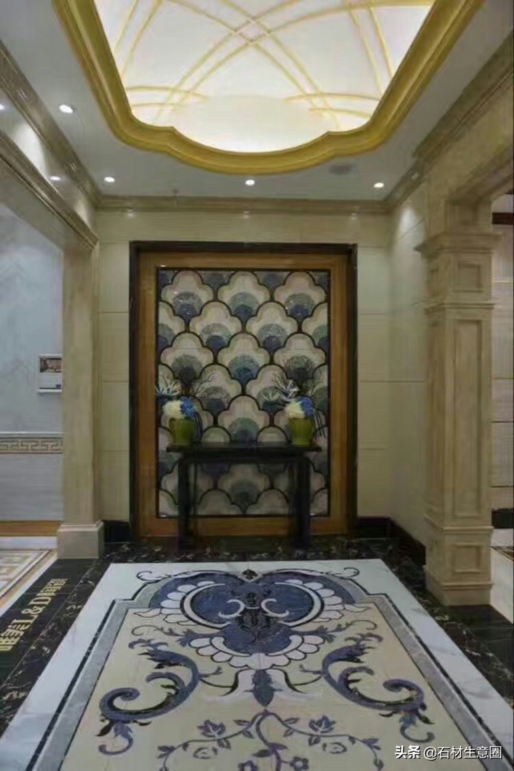 大理石地面水刀拼花效果图,100多平方水刀拼花图片