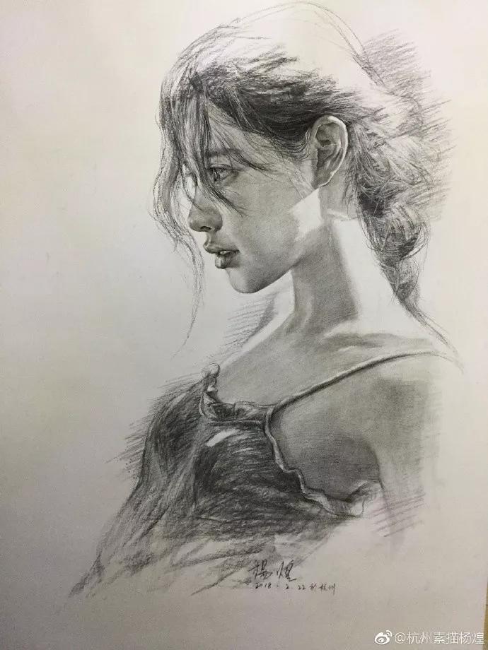 他笔下的女子油画细腻唯美,古典美女画唯美古风素描