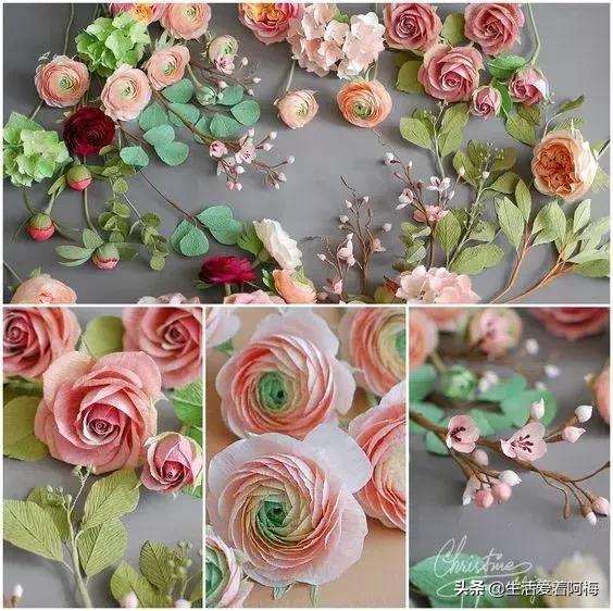 皱纹纸花朵手工艺术,纸艺玫瑰花的制作方法皱纹纸