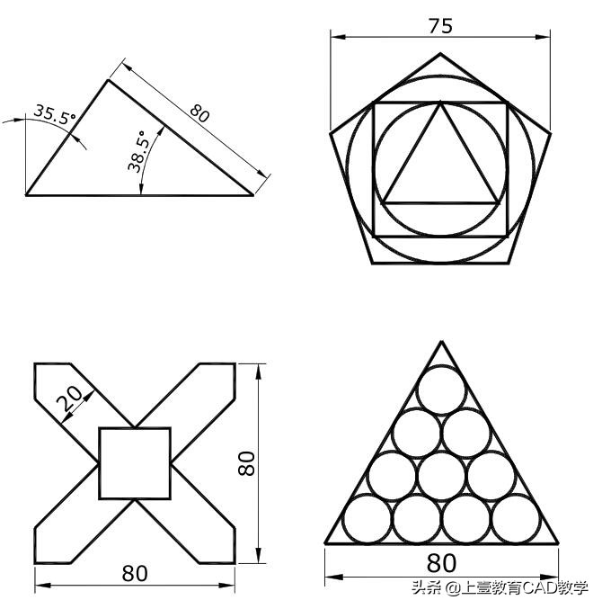 cad36道题,cad练习图纸45张教程