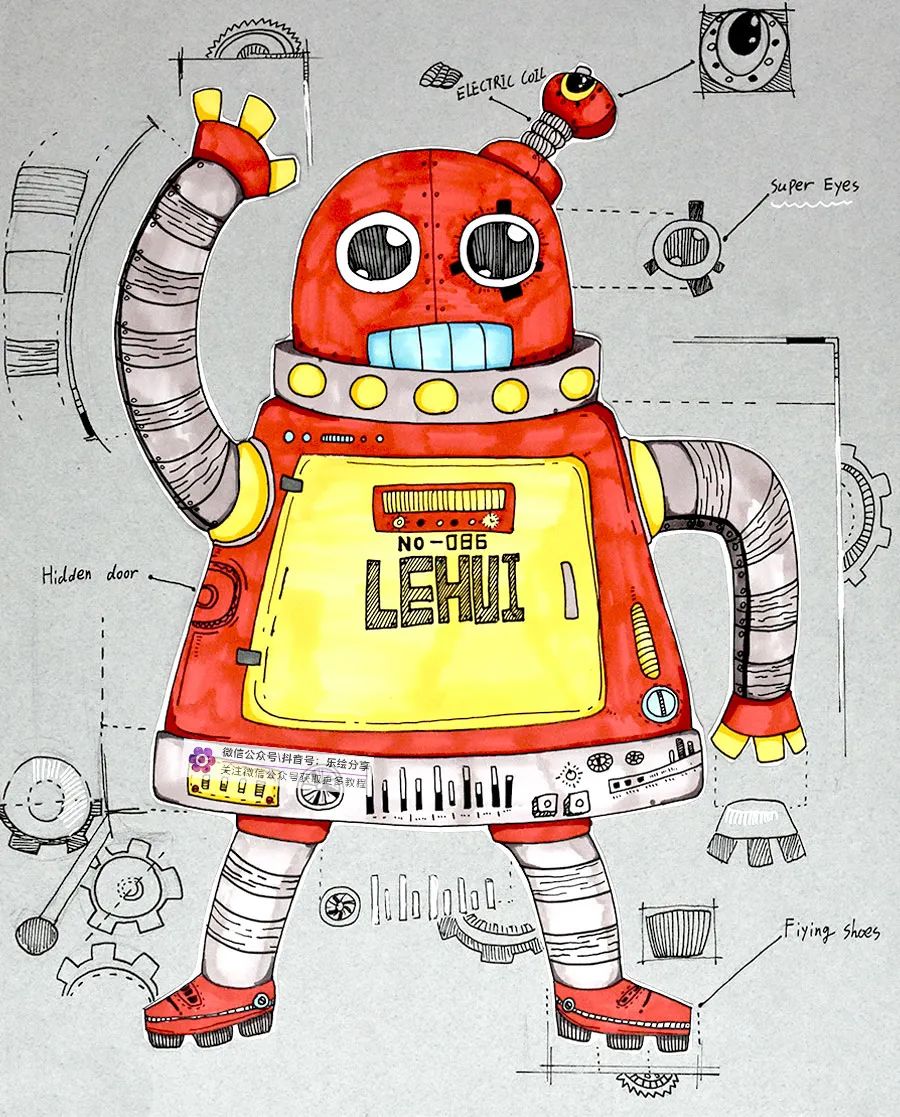 儿童画垃圾分类机器人,做家务机器人创意儿童画