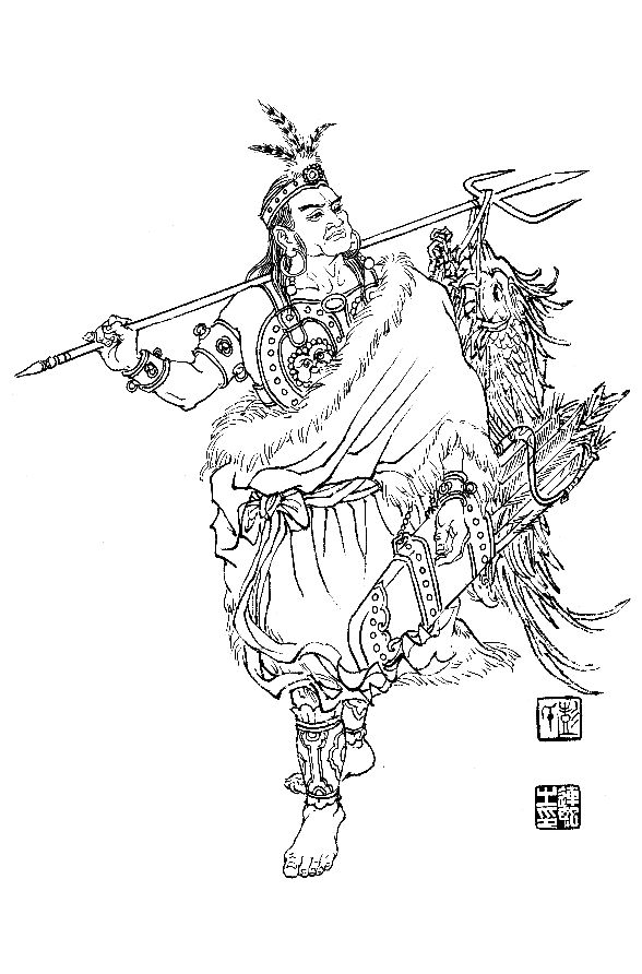 彭连熙工笔白描人物作品,工笔戏曲净角人物白描底稿