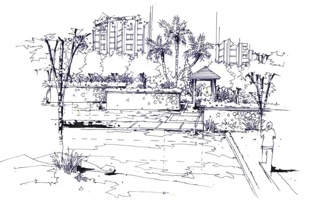 手绘效果图设计详解,干货五幅景观手绘效果图步骤图解