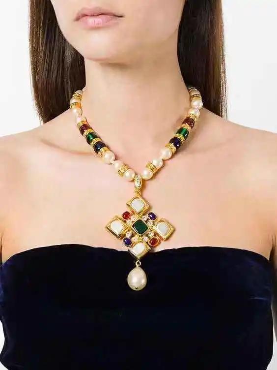 VintageChanel中古琉璃饰品,中古香奈儿双c项链