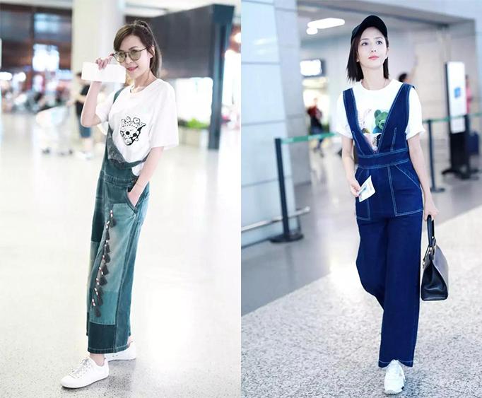 藏肉减龄背带裤,露肉背带裤搭配