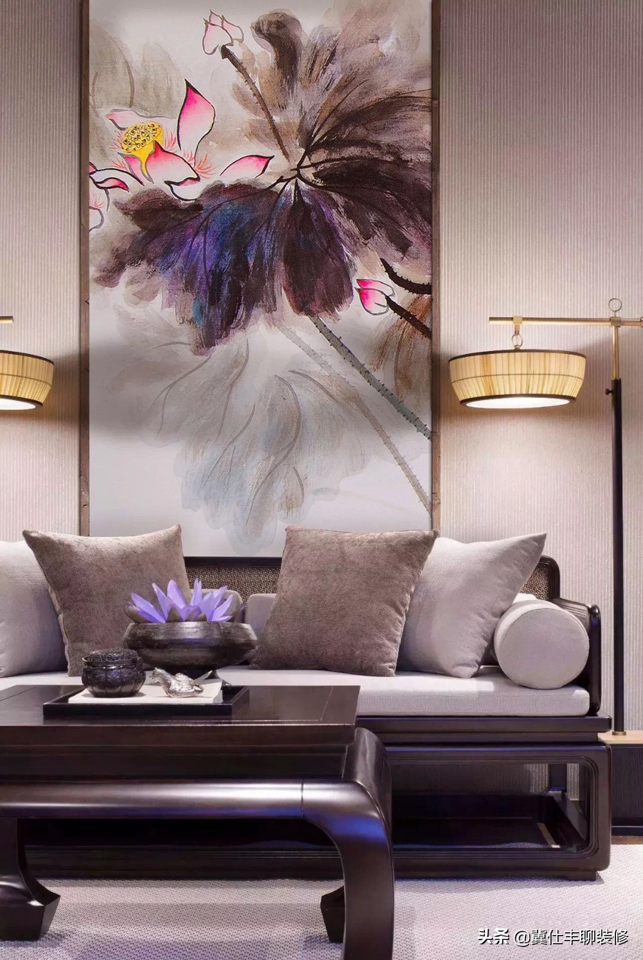 新中式沙发背景墙壁画图片大全,新中式沙发背景墙壁布简约效果图