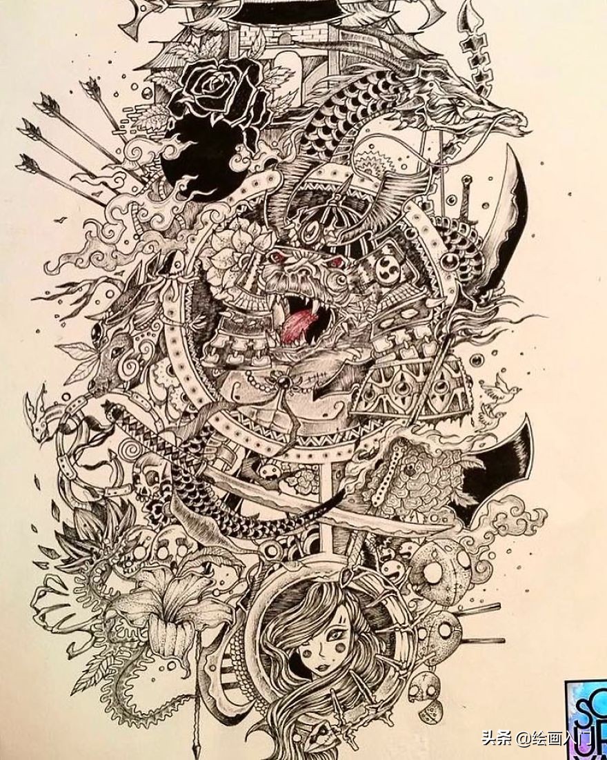 黑白创意手绘插画花素材,黑白创意艺术插画图片