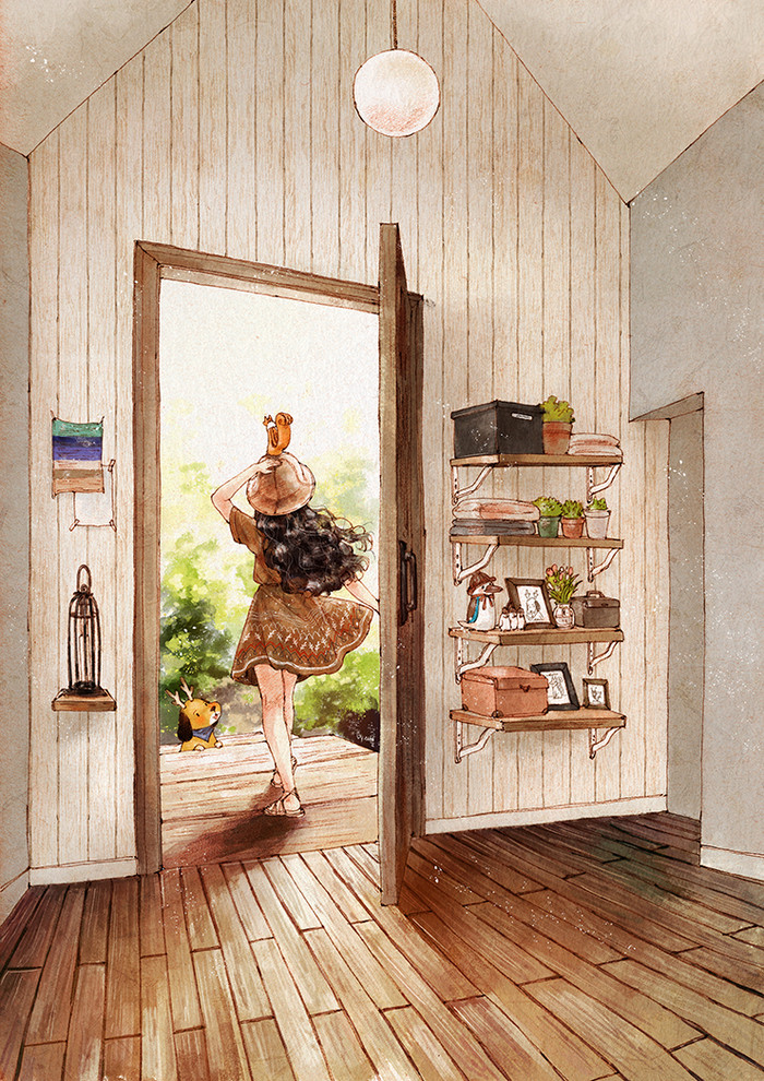 韩国插画师森林女孩日记图文,水彩插画森林女孩日记